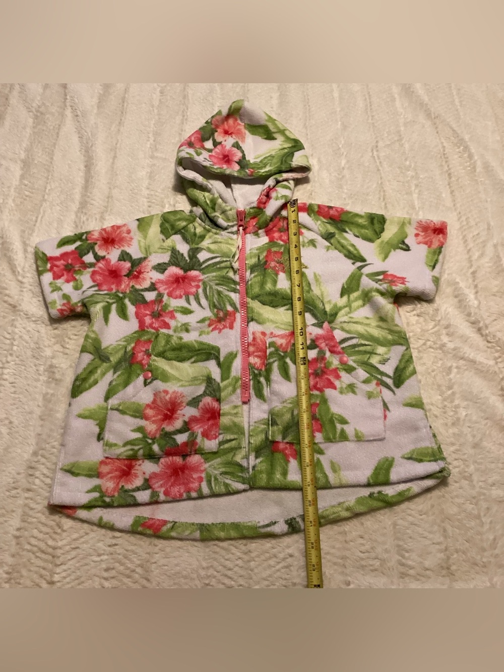 Girls Beachy Themed TerryCloth Hooded Coverup Zip TommyBahama Zip Pink Hibiscus